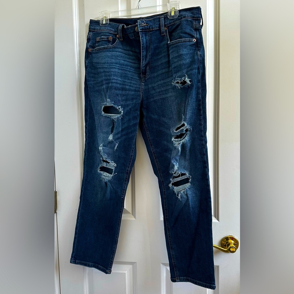 Aeropostale Stretch Mom Jeans Distressed Dark Wash Size 12 Regular